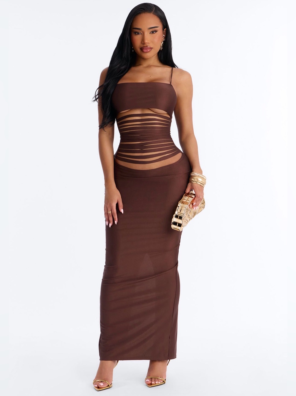 Fashion Nova Brown Afterglow Strappy Cutout Maxi Dress - Xl